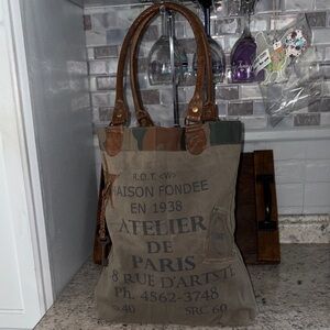 EUC Stuffed Canvas Atelier de Paris Tote Bag with Brown Leather Handles